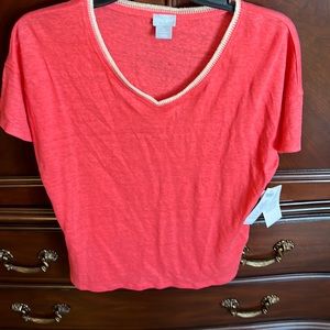 Chicos NWT Knit Top Sweater Trim Linen Tee Calypso Coral Size 0
